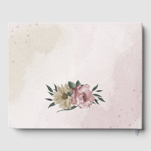 Romantische roze & champagne bloemen bruiloft gastenboek (Achterkant)