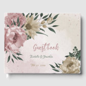 Romantische roze & champagne bloemen bruiloft gastenboek (Voorkant)