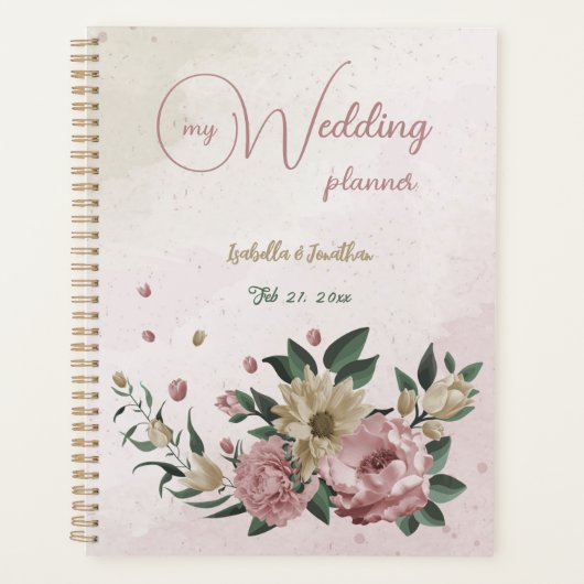 Romantische roze & champagne bloemen bruiloft planner (Voorkant)