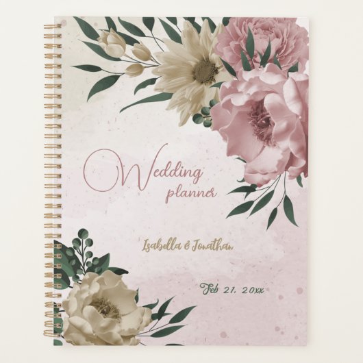 romantische roze & champagne bloemen bruiloft planner (Voorkant)