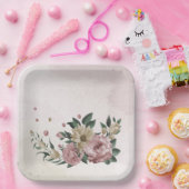 Romantische roze & champagne bloemen papieren bordje (Feest)