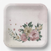 Romantische roze & champagne bloemen papieren bordje (Voorkant)