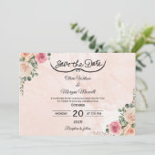Romantische Roze Crème Bloemen Huwelijk Save the D Kaart (Staand voorkant)