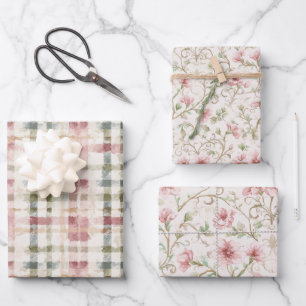 Romantische Roze Crème Bloemen Inpakpapier Vel