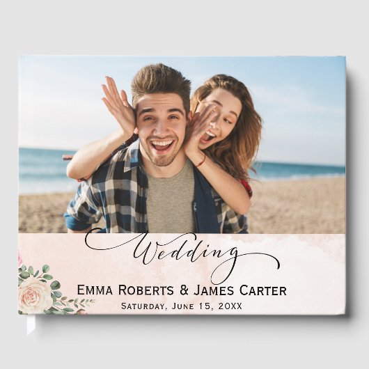 Romantische Roze Crème Bloemen Trouwen Gastboek Gastenboek (Voorkant)