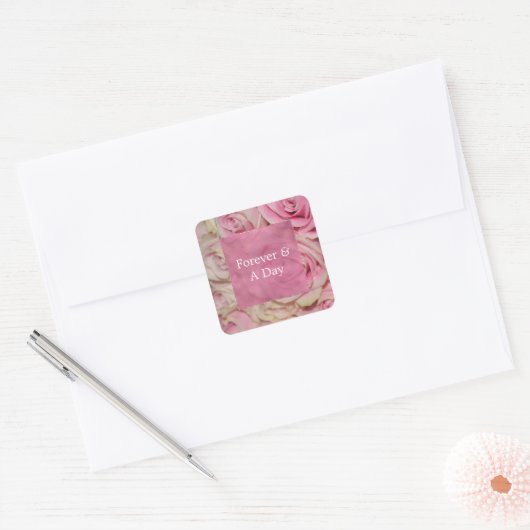 Romantische roze crème Rozen bruiloft Vierkante Sticker (Envelop)