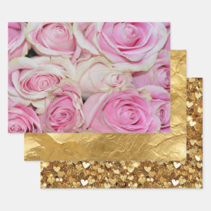  romantische roze crème rozen inpakpapier vel