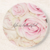  romantische roze crème rozen zandsteen onderzetter (Voorkant)