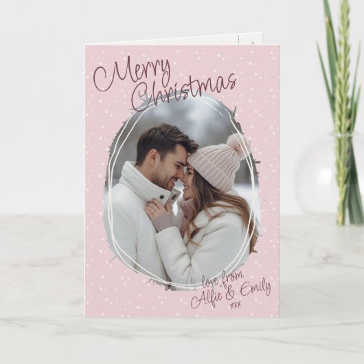 Romantische Roze Doodle Foto Vrolijk Kerstmis Gevo Feestdagen Kaart (Voorkant)