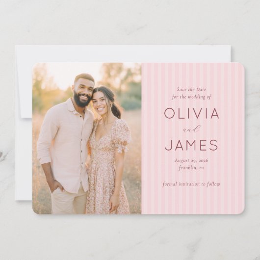 Romantische Roze Elegante Foto Save The Date (Voorkant)
