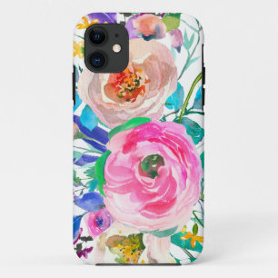 Romantische roze en beige bloemen iPhone 11 hoesje