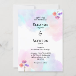 Romantische roze en blauwe trouwuitnodigingen kaart