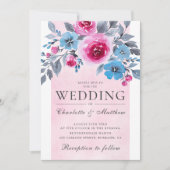 Romantische roze en blauwe Waterverf bloemenbruilo Kaart (Voorkant)