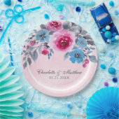 Romantische roze en blauwe Waterverf bloemenbruilo Papieren Bordje (Feest)