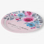 Romantische roze en blauwe Waterverf bloemenbruilo Papieren Bordje (Gekanteld)