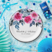 Romantische roze en blauwe Waterverf bloemenbruilo Papieren Bordje (Feest)