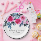 Romantische roze en blauwe Waterverf bloemenbruilo Papieren Bordje (Feest)