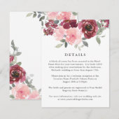 Romantische roze en bordeauxrode bloemen voor het  informatiekaartje (Voorkant / Achterkant)