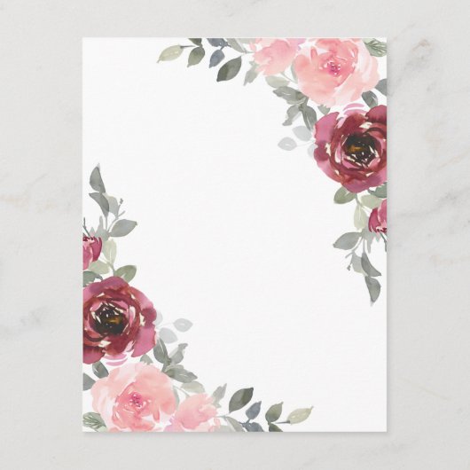 Romantische roze en bordeauxrode bloemen voor het  informatiekaartje (Achterkant)