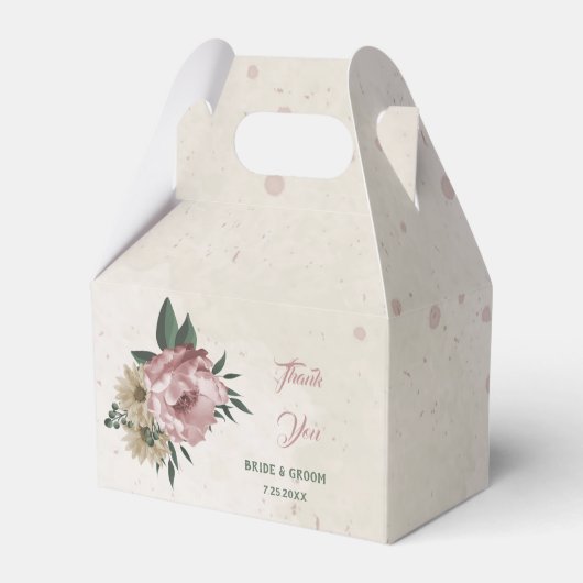 romantische roze en champagnebloemen bruiloft bedankdoosjes (Voorkant Zijde)