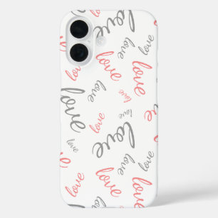 Romantische Roze en Grijze Liefde Script Cursief iPhone 16 Hoesje