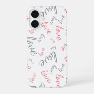 Romantische Roze en Grijze Liefde Script Cursief iPhone 16 Hoesje