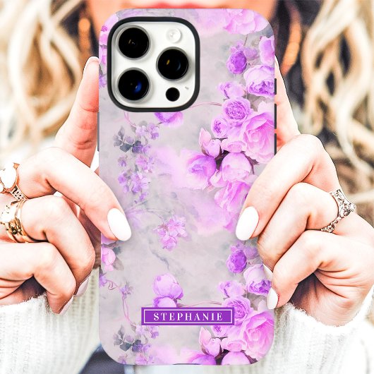 Romantische Roze en Lavendel Naam Bloemstuk Case-Mate iPhone Case