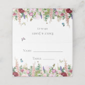 Romantische roze en paarse bloemen en botervliegen plaatskaartje (Buitenkant ongevouwen)
