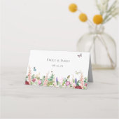 Romantische roze en paarse bloemen en botervliegen plaatskaartje (Achterkant)