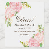 Romantische Roze en Perzik Pioenrozen Wijn Labels Wijn Etiket (Enkel label)