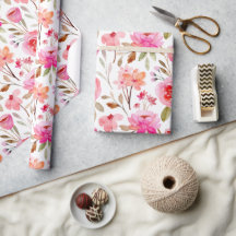 Romantische Roze en Perzik Waterverf Bloemen