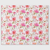 Romantische Roze en Perzik Waterverf Bloemen Cadeaupapier (Vlak)