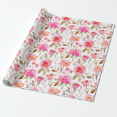 Romantische Roze en Perzik Waterverf Bloemen Cadeaupapier (Uitgerold)