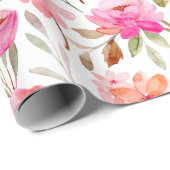 Romantische Roze en Perzik Waterverf Bloemen Cadeaupapier (Rol Hoek)