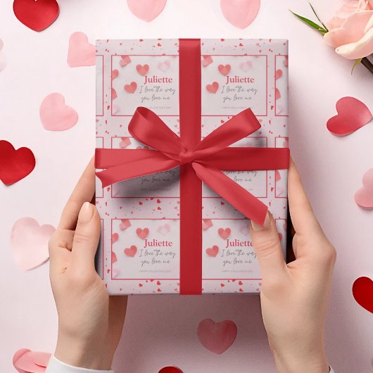 Romantische Roze en Rode Hart Valentijnsdag Cadeaupapier