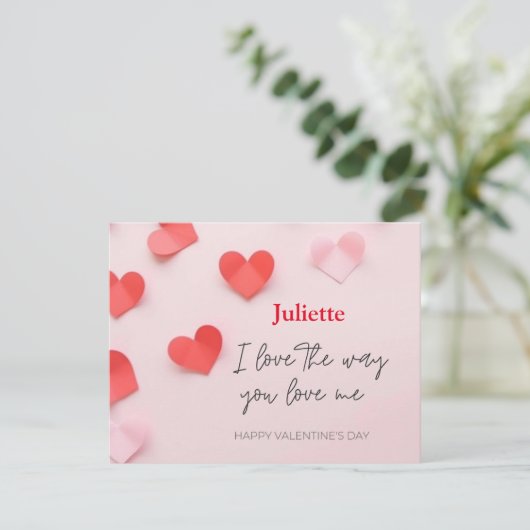 Romantische Roze en Rode Hart Valentijnsdag kaart (Staand voorkant)