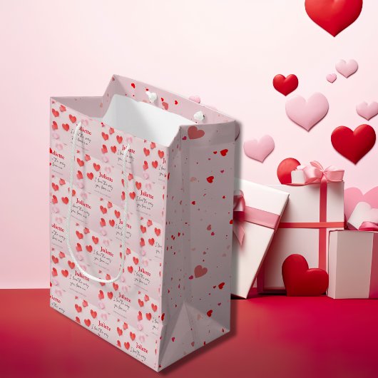 Romantische Roze en Rode Hart Valentijnsdag Medium Cadeauzakje
