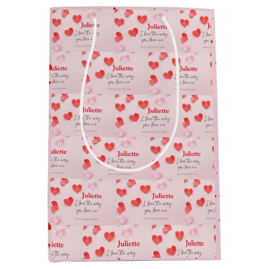 Romantische Roze en Rode Hart Valentijnsdag Medium Cadeauzakje (Voorkant)