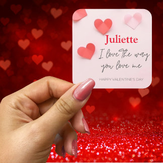 Romantische Roze en Rode Hart Valentijnsdag Vierkante Sticker