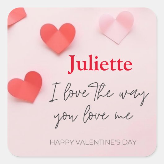 Romantische Roze en Rode Hart Valentijnsdag Vierkante Sticker (Voorkant)