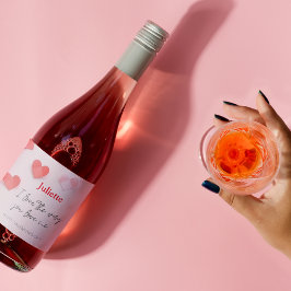Romantische Roze en Rode Hart Valentijnsdag Wijn Etiket