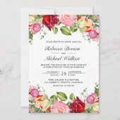 Romantische roze en rode rozen QR-code bruiloft Kaart (Voorkant)