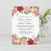 Romantische roze en rode rozen QR-code bruiloft Kaart (Staand voorkant)