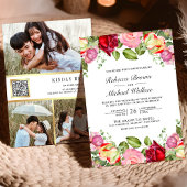 Romantische roze en rode rozen QR-code bruiloft Kaart