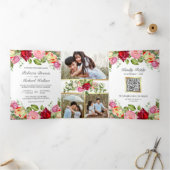 Romantische Roze en Rode Rozen QR Code Trouwen Drieluik Uitnodiging (Binnen)