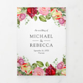 Romantische Roze en Rode Rozen QR Code Trouwen Drieluik Uitnodiging (Cover)