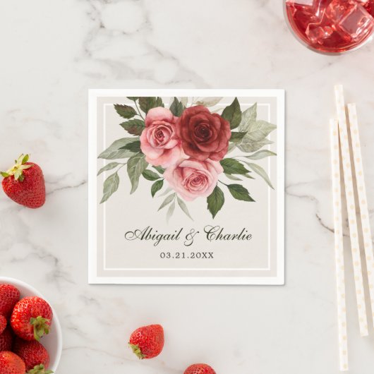 Romantische roze en rode Waterverf bloemenbruiloft Servet (Insitu)