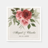 Romantische roze en rode Waterverf bloemenbruiloft Servet (Voorkant)