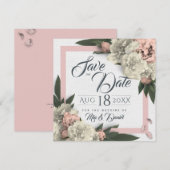 Romantische roze en witte bloemengewize pioenrozen save the date (Voorkant / Achterkant)