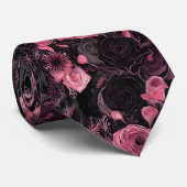 Romantische roze en zwarte gotische Rozen Stropdas (Opgerold)